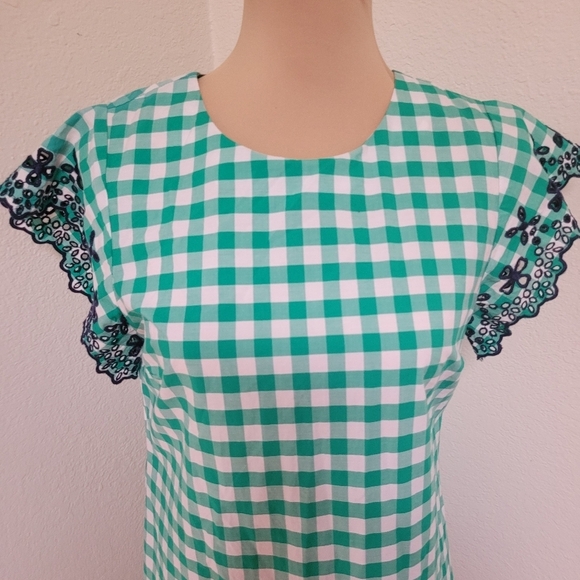DraperJames Green Check Navy Eyelet Dress - Picture 3 of 6